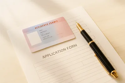 Residence permit card on an application form