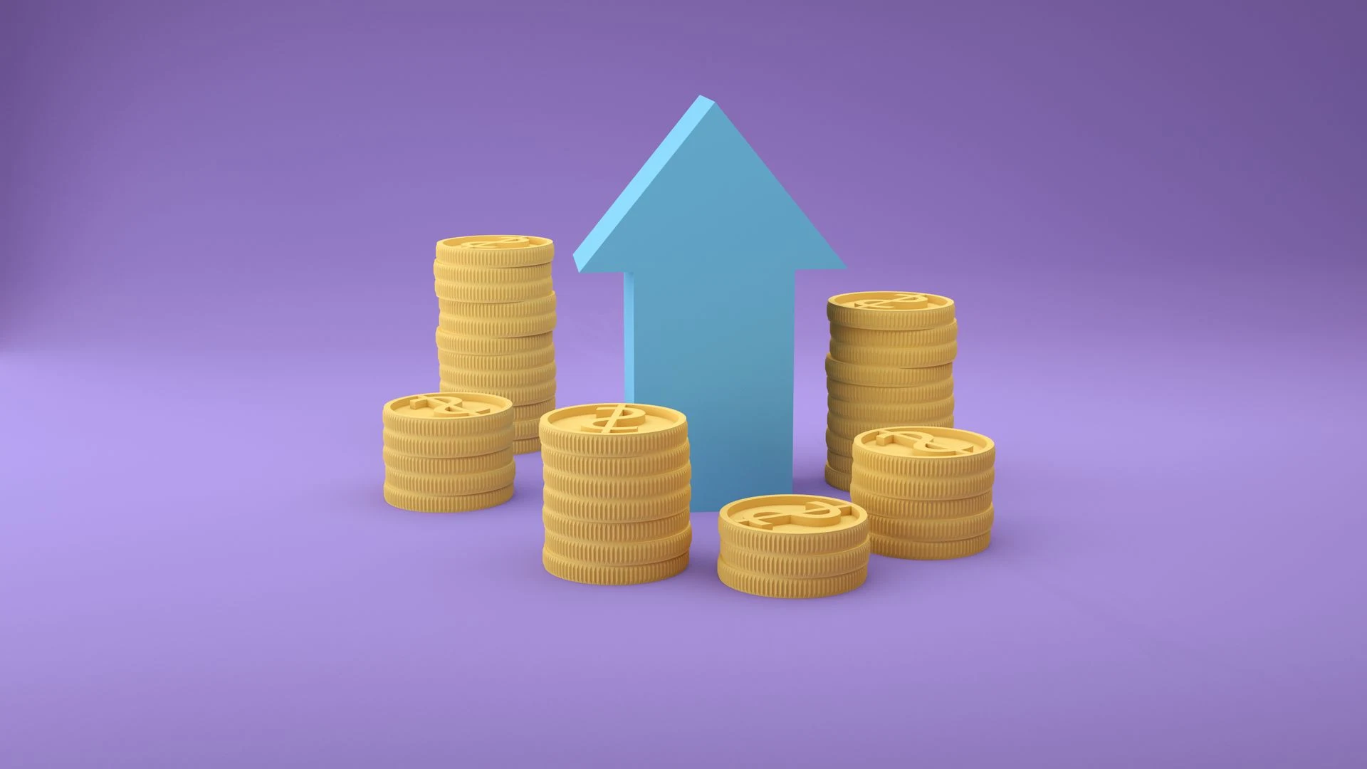 Stacks of coins with an upward arrow